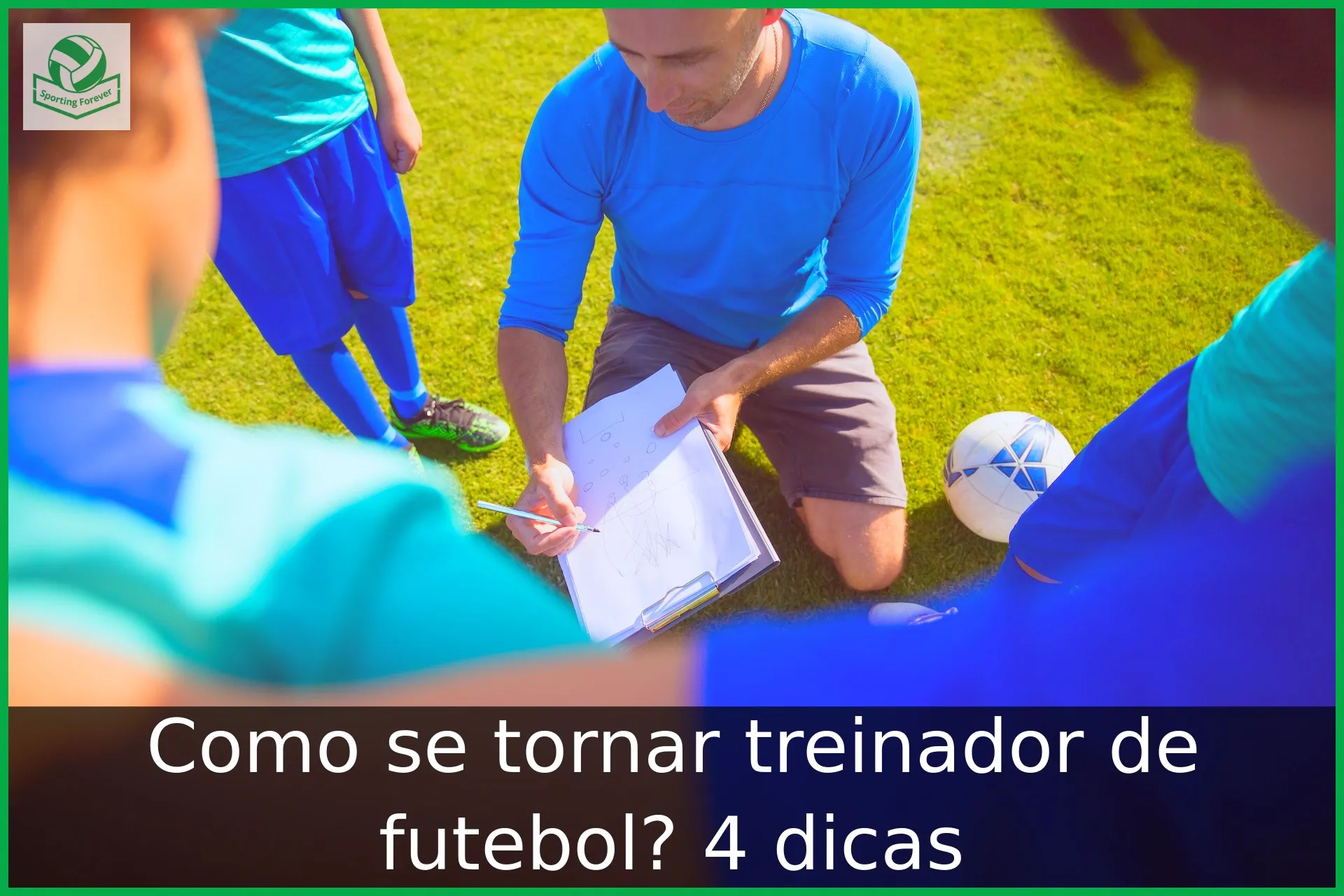 Um treinador de futebol passando instruções para o seu time